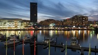 Temaram senja di Darling Harbour, Sydney. Cantik betul kawasan ini diabadikan dalam jepret kamera (Fitraya/detikTravel)