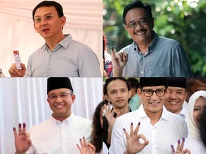 Pose Keren Ahok-Djarot dan Anies-Sandi Nyoblos di Putaran Dua