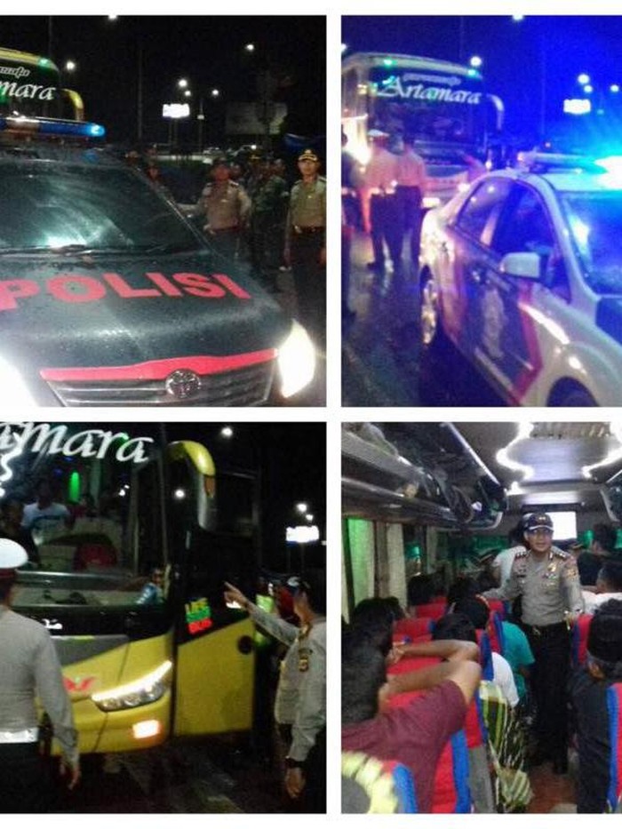 Polisi Amankan Bus Massa Banser dari Ngawi di Tol Cikopo