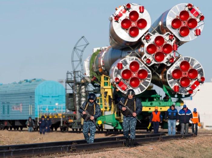 BAIKONUR, KAZAKHSTAN - APRIL 20:  In this handout provided by NASA, the Soyuz MS-04 rocket carrying Expedition 51 Soyuz Commander Fyodor Yurchikhin of Roscosmos and Flight Engineer Jack Fischer of NASA launches from the Baikonur Cosmodrome on April 20, 2017 in Baikonur, Kazakhstan. Yurchikhin and Fischer will spend the next four and a half months aboard the International Space Station. (Photo by Aubrey Gemignani/NASA via Getty Images)