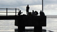 Beberapa nelayan tampak asyik mengambil ikan sardin hasil menjala di lautan. Ada juga warga yang memancing di dermaga. Namun tidak ada wisatawan (Fitraya/detikTravel)