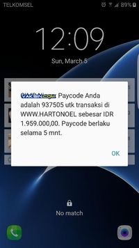 Gambar 3, OTP persetujuan transaksi yang dikirimkan ke ponsel via USSD 