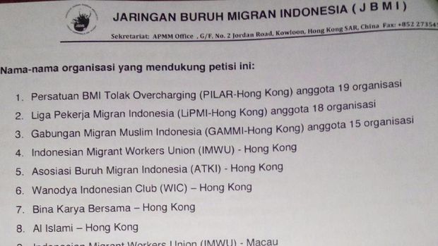 Buruh Migran Indonesia menyampaikan petisi yang berisi 6 poin kepada Presiden Jokowi.