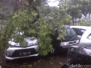 Hujan Badai, Pohon Timpa 4 Mobil di Kantor Bina Marga Jabar