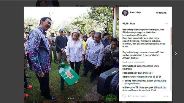 Tanam Pohon Bareng Dubes Finlandia, Ahok: Jangan Dibakar