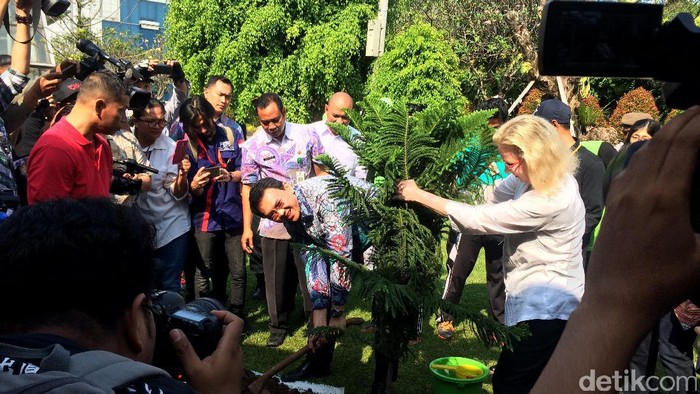 Ahok Tanam Pohon Bareng Dubes Finlandia di Taman Menteng