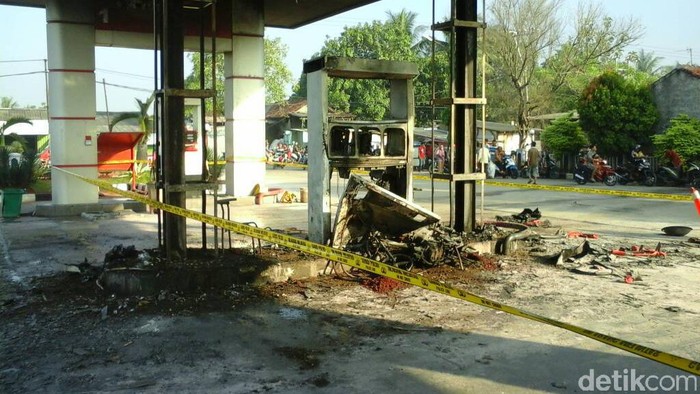 Penampakan SPBU di Jl Sukatani, Cikarang, Bekasi yang ludes terbakar.