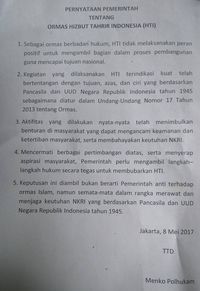 Wiranto Pemerintah  Ambil Langkah Hukum untuk  Bubarkan HTI