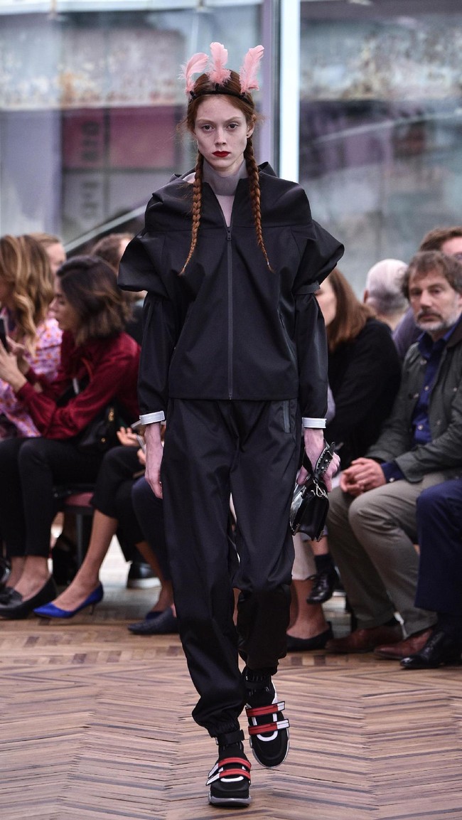 Model walks the runway at the Prada Resort Collection 2018 show at Osservatorio Prada on May 7, 2017 in Milan, Italy.  (Photo by Pietro DAprano/Getty Images)