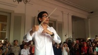 Addie MS juga pernah memimpin paduan suara saat demo di Balai Kota pada tahun 2017 lalu untuk mendukung Ahok atau BTP. Abdul Haris/detikcom.