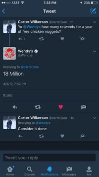 Pecahkan Rekor <i>Retweet</i> Terbanyak, Pemuda Ini Dapat Nugget Wendy's Gratis Setahun