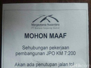 Tol Pondok Aren-Serpong Ditutup Sementara Besok Malam