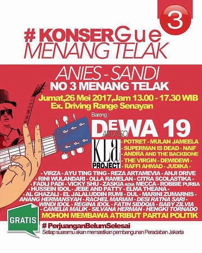 Tim Anies-Sandi Bantah Adakan Konser Gue Menang Telak