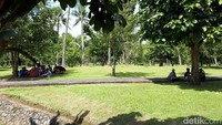 Setelah berkeliling candi sejumlah wisatawan asyik berteduh sambil beristirahat di bawah pohon. Di atas lapangan rumput yang luas (Kurnia/detikTravel)