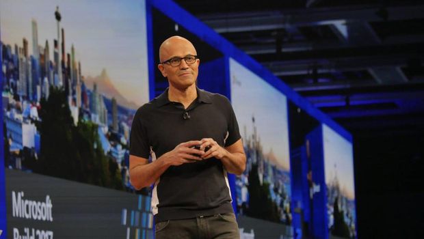 CEO Microsoft Satya Nadella saat menyampaikan keynote di perhelatan Build 2017