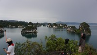 Teluk Kabui namanya, satu dari 3 tempat gugusan pulau karang di Raja Ampat. Banyak pualu karang yang beraneka ukuran di sana (Masaul/detikTravel)