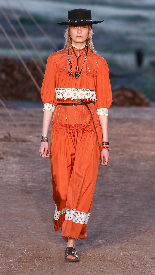 Model walks the runway during the Christian Dior Cruise 2018 Runway Show at the Upper Las Virgenes Canyon Open Space Preserve on May 11, 2017 in Santa Monica, California.  (Photo by Rich Fury/Getty Images)