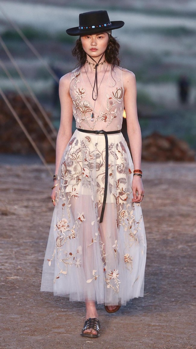 Model walks the runway during the Christian Dior Cruise 2018 Runway Show at the Upper Las Virgenes Canyon Open Space Preserve on May 11, 2017 in Santa Monica, California.  (Photo by Rich Fury/Getty Images)