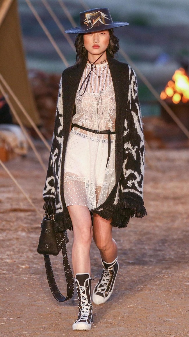 Model walks the runway during the Christian Dior Cruise 2018 Runway Show at the Upper Las Virgenes Canyon Open Space Preserve on May 11, 2017 in Santa Monica, California.  (Photo by Rich Fury/Getty Images)