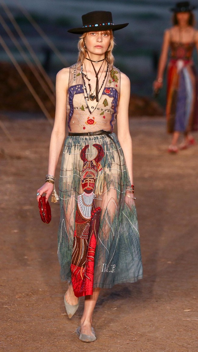 Model walks the runway during the Christian Dior Cruise 2018 Runway Show at the Upper Las Virgenes Canyon Open Space Preserve on May 11, 2017 in Santa Monica, California.  (Photo by Rich Fury/Getty Images)