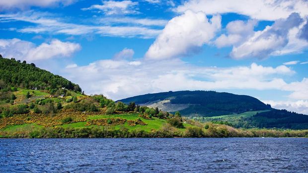 Countryside view in Loch Ness Lake in Scotland. Loch Ness is a city in the Highlands in Scotland in the United Kingdom.