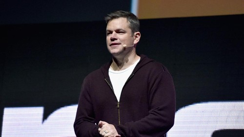 LAS VEGAS, NV - MARCH 28:  Actor Matt Damon speaks onstage at CinemaCon 2017 Paramount Pictures Presentation Highlighting Its Summer of 2017 and Beyond at The Colosseum at Caesars Palace during CinemaCon, the official convention of the National Association of Theatre Owners, on March 28, 2017 in Las Vegas, Nevada.  (Photo by Alberto E. Rodriguez/Getty Images for CinemaCon)