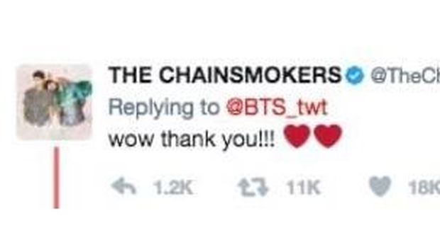 The Chainsmokers berterima kasih pada BTS.