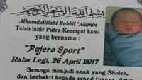 Suami istri yang saat ini belum berniat tambah momongan itu sama sekali tidak bermaksud mencari keuntungan dengan pemberian nama Pajero Sport untuk anaknya. Kebetulan, ada orang yang mengunggah nama anaknya ke Facebook dan menjadi viral. Foto: Istimewa