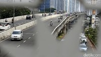 Para pengendara sepeda motor menerobos Jalan Layang Non Tol (JLNT) Casablanca, Selasa (30/5/2017).