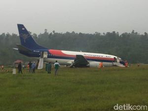 Penampakan Pesawat Sriwijaya Air yang Tergelincir di Manokwari
