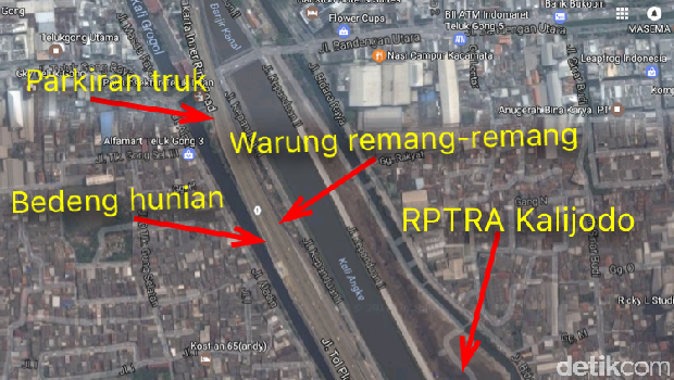 Peta antara bedeng dengan RPTRA Kalijodo