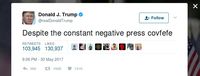 Kicauan pertama Trump dengan kata 'covfefe' yang telah dihapus