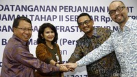 (Ki-ka) Wadirut Bank Mandiri Sulaiman Arianto, Direktur Government & Institutional Bank Mandiri Kartini Sally, EVP Government & Institutional Bank Mandiri M Arifin Firdaus, dan Dirut Indonesia Infrastructure Finance (IIF) Arisudono Soerono hadir dalam acara penandatanganan kerja sama.