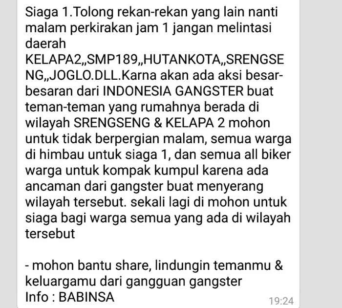Beredar Isu Gangster di Jakarta Barat, Polisi: Itu Hoax