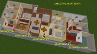Ada empat apartemen di dalam bunker ini dengan masing-masing punya fasilitas seperti dapur, ruang makan, dua kamar tidur, ruang keluarga, dan kamar mandi. Pool/Caters.