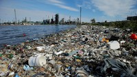 Di depan sebuah kilang minyak di kawasan Montevideo, Uruguay, tumpukan sampah terlihat dipinggir sungai. REUTERS/Andres Stapff.