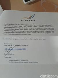 Surat somasi yang disampaikan PT Bumi Pari/Bumi Raya