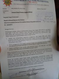 Surat somasi untuk Sekjen DPR dari MAKI. 