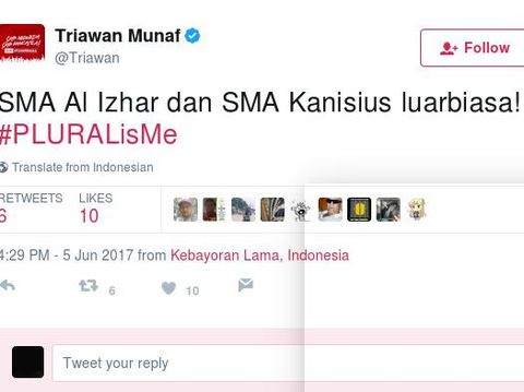 Cuitan Triawan MUnaf di Twitter.