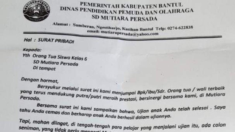 Ortu Siswa Terharu Baca Surat Kepsek Warsana Yang Menyentuh