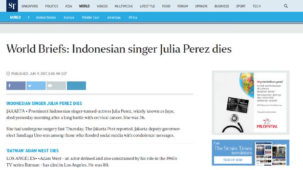 Jupe Meninggal Dunia Curi Perhatian Media Asing