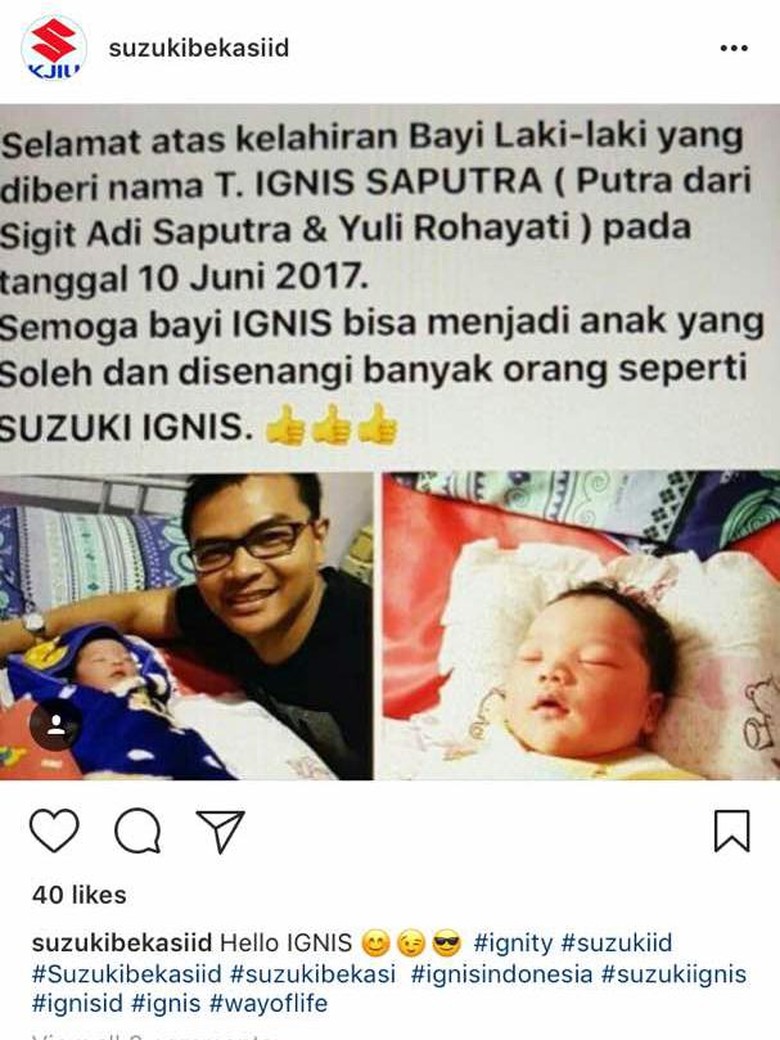 Lagi, Nama Bayi Terinspirasi dari Mobil Suzuki Ignis