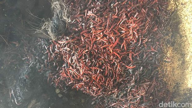 Cabai-cabai hangus akibat kebakaran di Pasar Kramat Jati