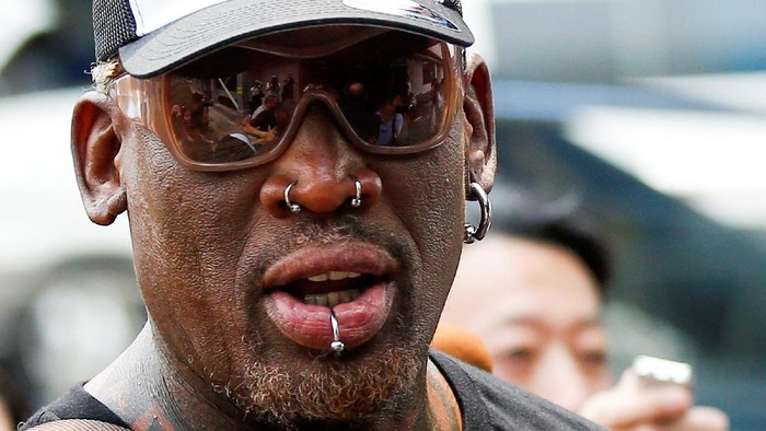 Former NBA basketball player Dennis Rodman leaves Beijing airport after arriving from North Koreas Pyongyang, China June 17, 2017.  REUTERS/Thomas Peter