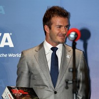David Beckham, England 2018 Vice President prepares to hand over the Bid book to Sepp Blatter, President of FIFA during the 2018/2022 World Cup Bid Book Handover ceremony at FIFA Headquarters  on May 14, 2010 in Zurich, Switzerland.  (Photo by Ross Kinnaird/Getty Images)
