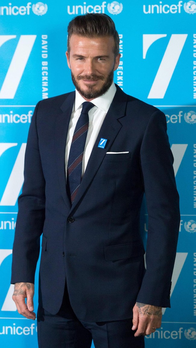 David Beckham attends a photocall as he celebrates 10 years as a UNICEF goodwill ambassador at Google HQ on February 9, 2015 in London, England.  (Photo by Ian Gavan/Getty Images)