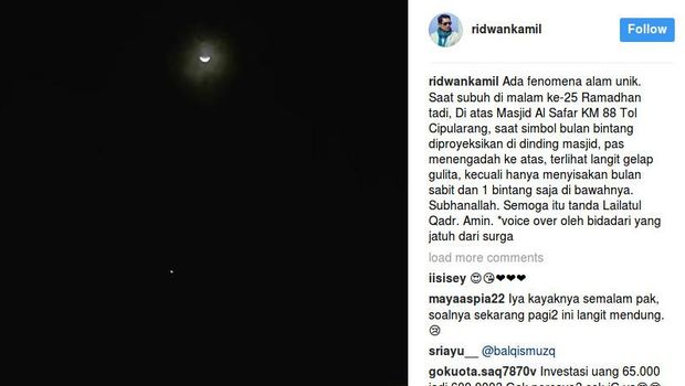 Ridwan Kamil berharap datangnya malam Lailatul Qadar.