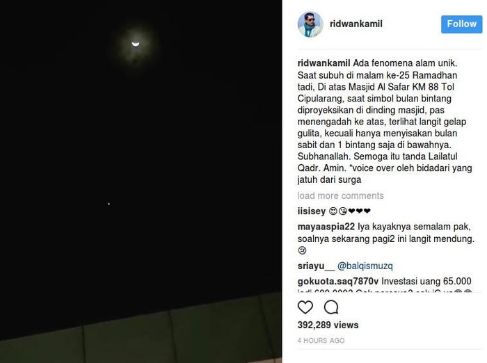 Kagumnya Kang Emil pada Fenomena Bulan Sabit, Berharap Lailatul Qadar