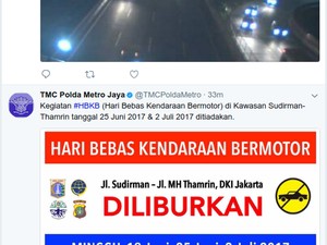 Car Free Day Ditiadakan 25 Juni dan 2 Juli 2017 di Jakarta
