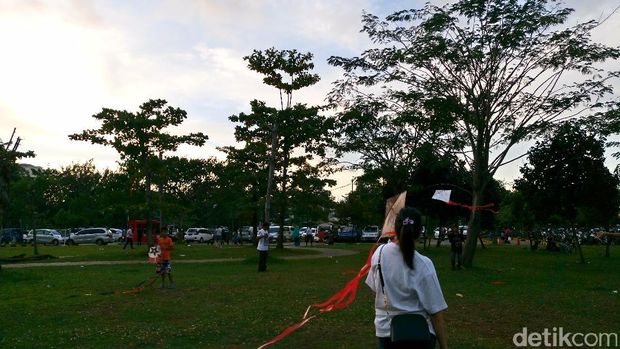 Melihat Serunya Warga Bermain Layang-layang di Taman Waduk Pluit